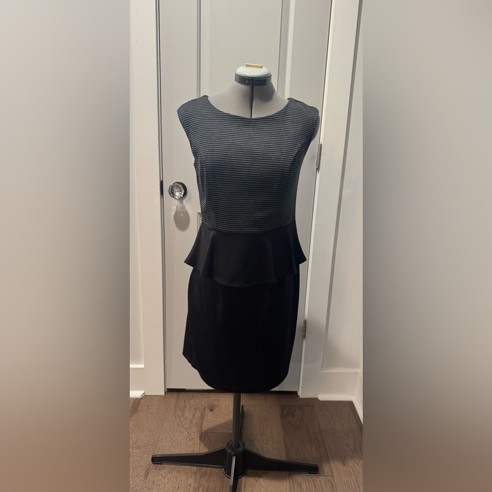 Enfocus Studio Black and Gray Striped Midi Dress